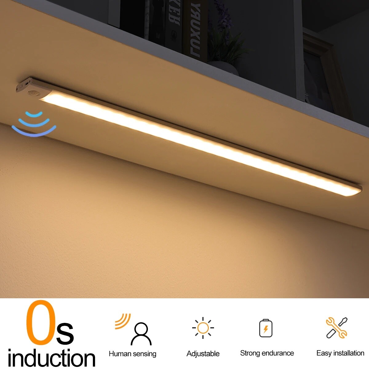 LED Motion Sensor Under Cabinet Closet Light USB Rechargeable Kitchen Lamp Strip