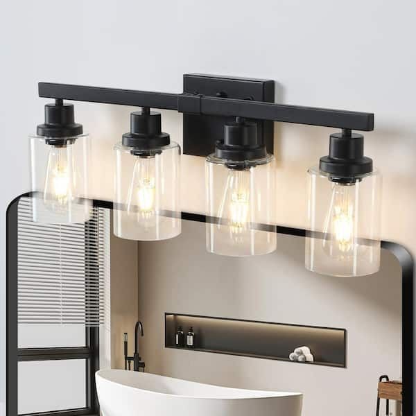 Tidoin 24.4 in. 4-Light Black Bathroom Vanity Light with Clear Glass Shades
