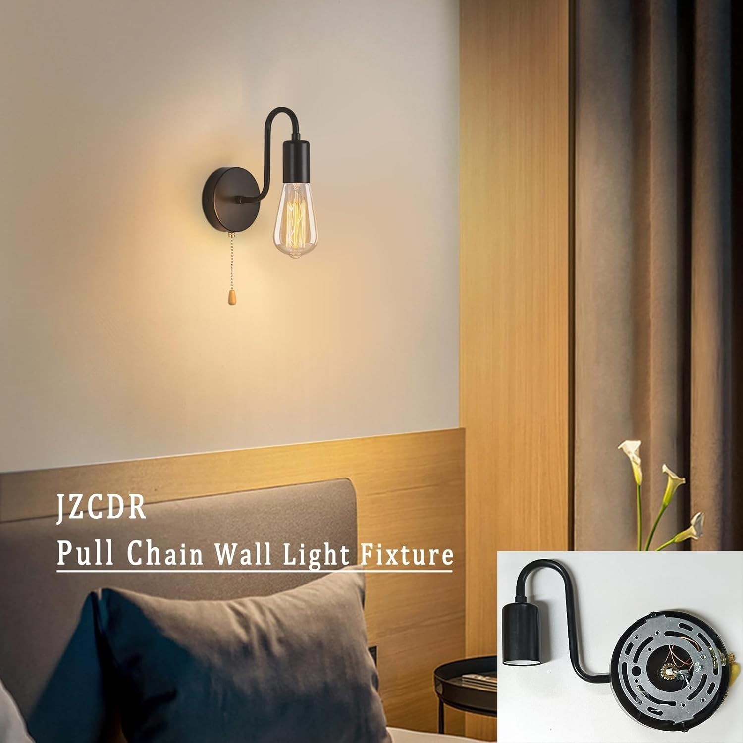 Vintage Pull Chain Wall Sconce Light With Switch Black Wall Lights Fixture Retro