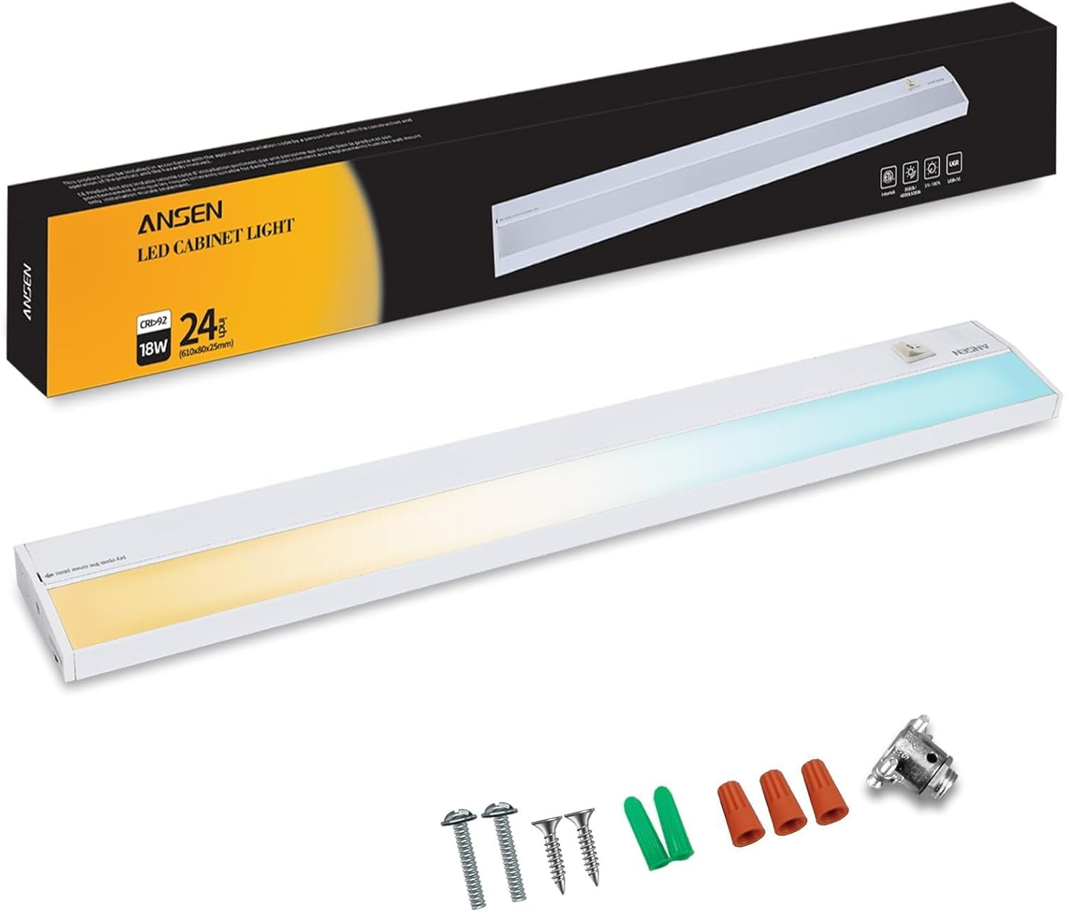 Hardwired under Cabinet Lighting, 24In 18W LED Light for Kitchen/Closet, 1237Lm,