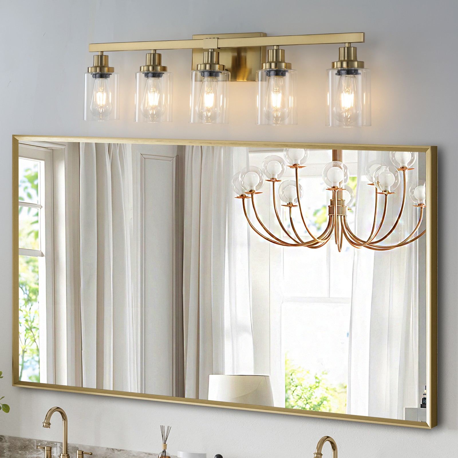 31 Inch 5 Lights LED Vanity Light Bathroom Mirror Wall Lamp Gold Modern Fixture