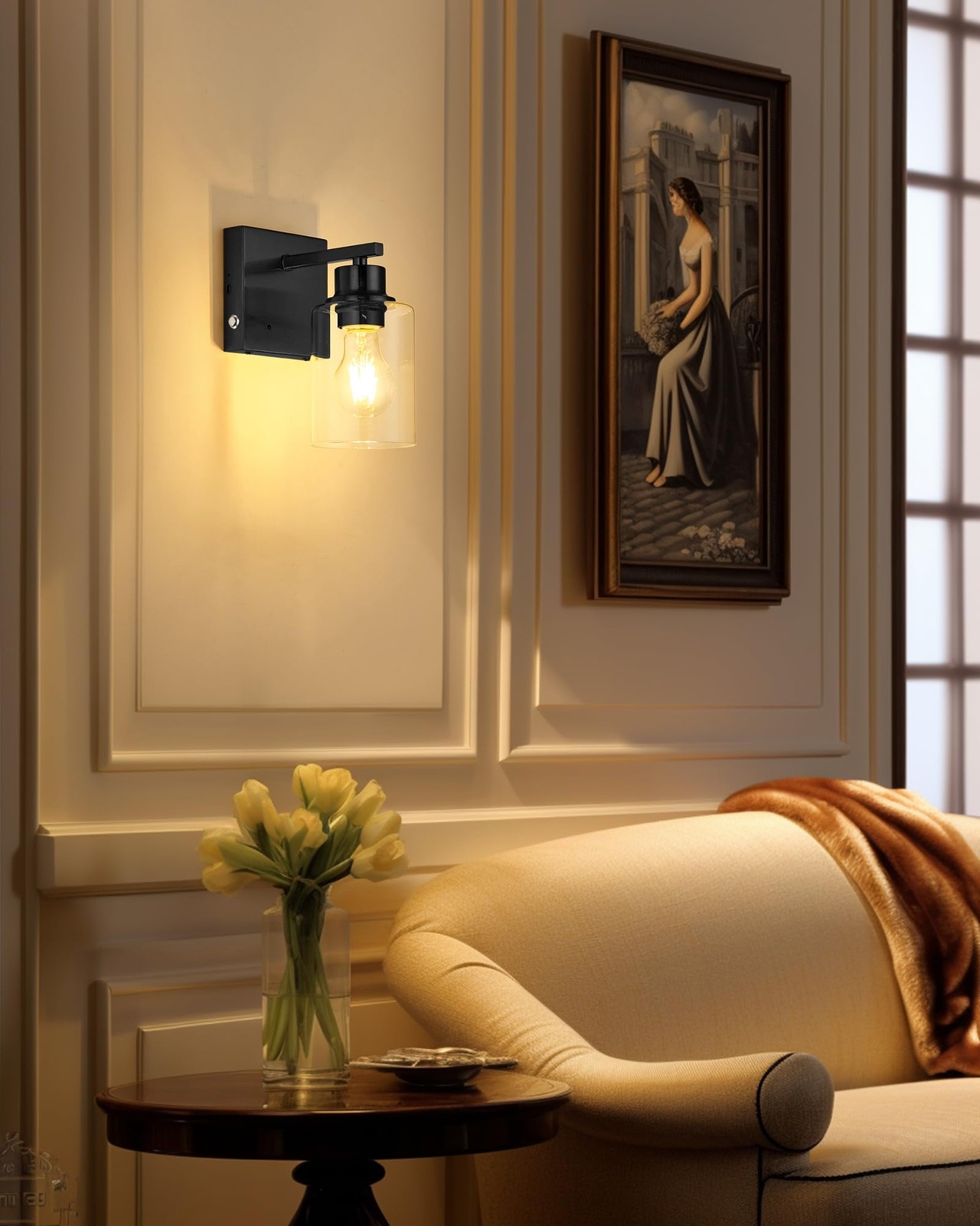 Wireless Battery Operated Wall (2 Pack), Black(Clear Lampshades)