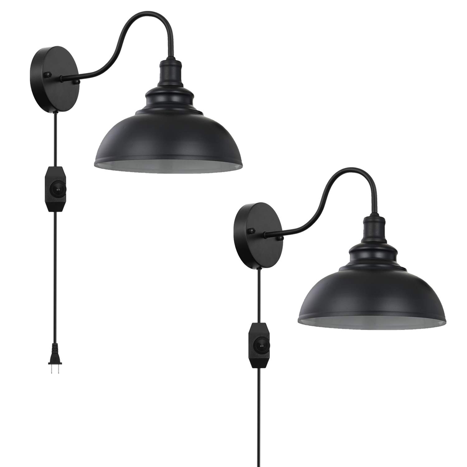 Black Gooseneck Industrial Wall Sconces Medium Size 10.23 Inch 2 Pcs,