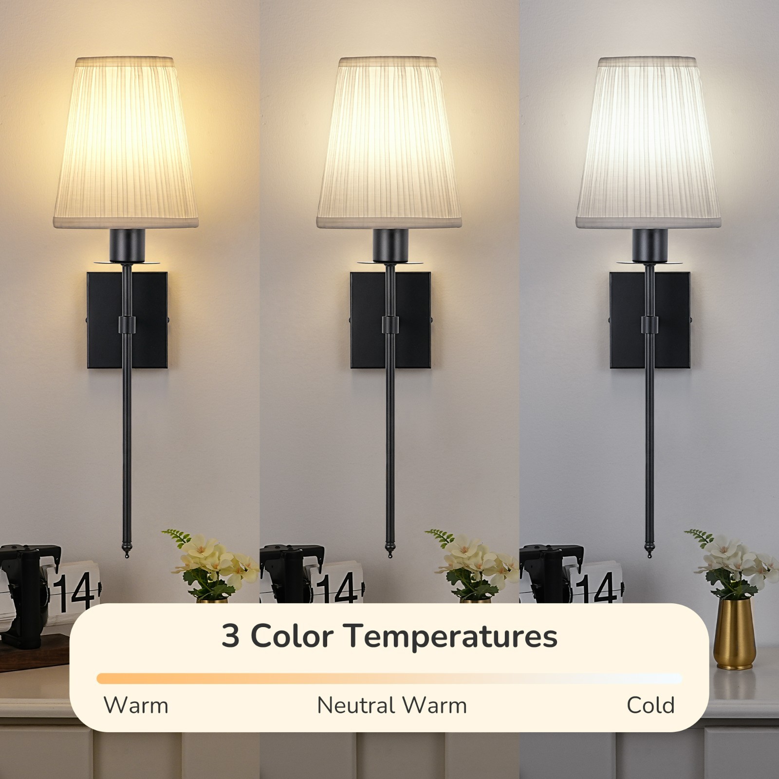 2-Light Dimmable Indoor Wall Sconces Iron Wallchiere W/ Remote Control Set of 2
