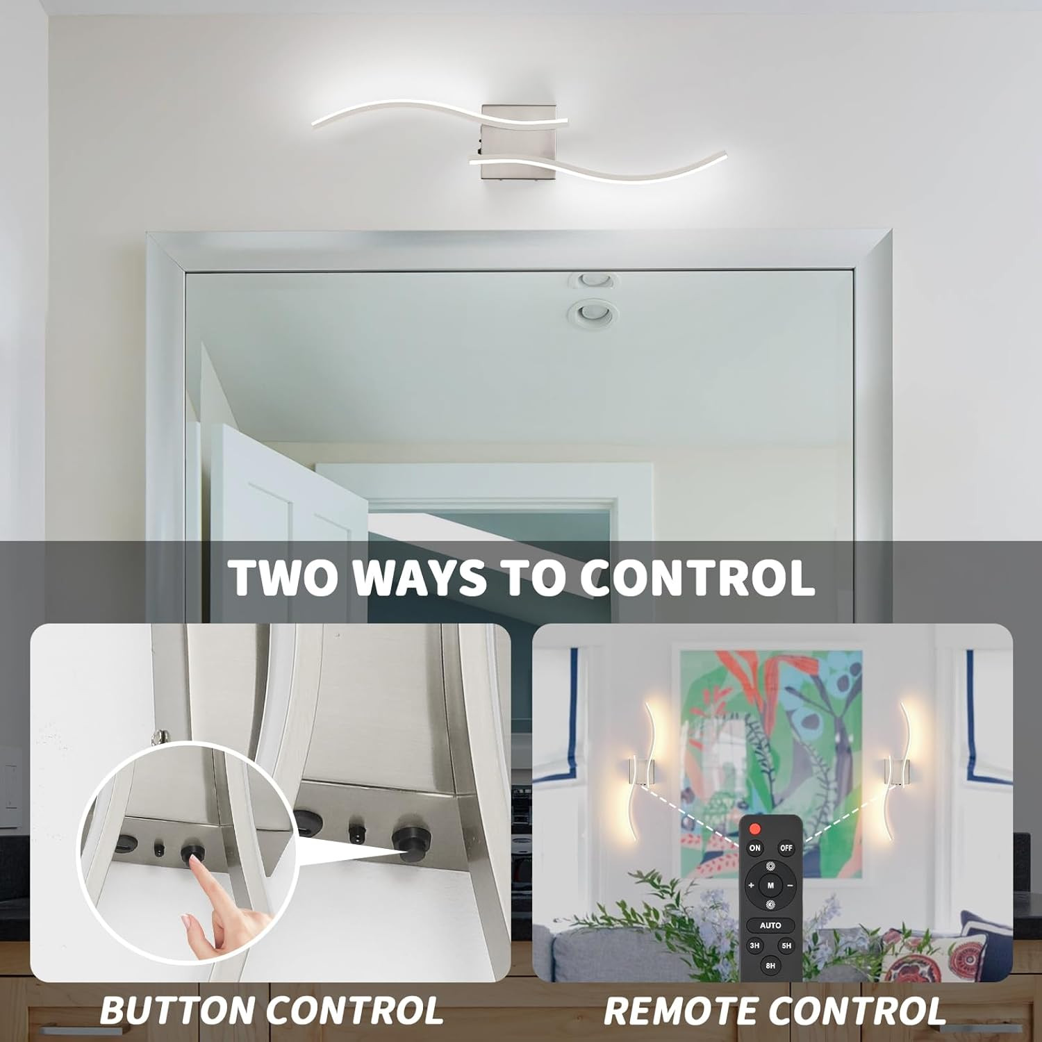 Dimmable LED Wall Sconces Set of 2, Rechargeable Wireless Lights with Remote