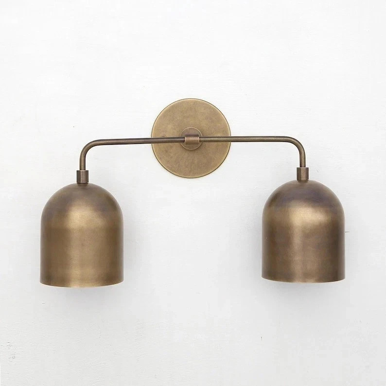 Antique Brass Double Dome Wall Sconce | Mid-Century Modern Bathroom Vanity Light