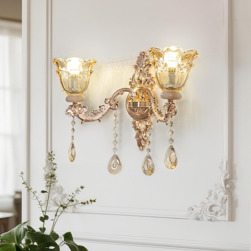 Gold Crystal Vintage Wall Sconces Indoor Light Fixture Bedroom Living Room Decor