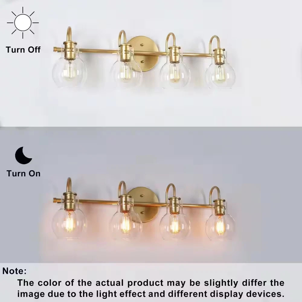 LNC 28.5 in. 4-Light Modern Gold Bathroom Vanity Light with Clear Glass Globes