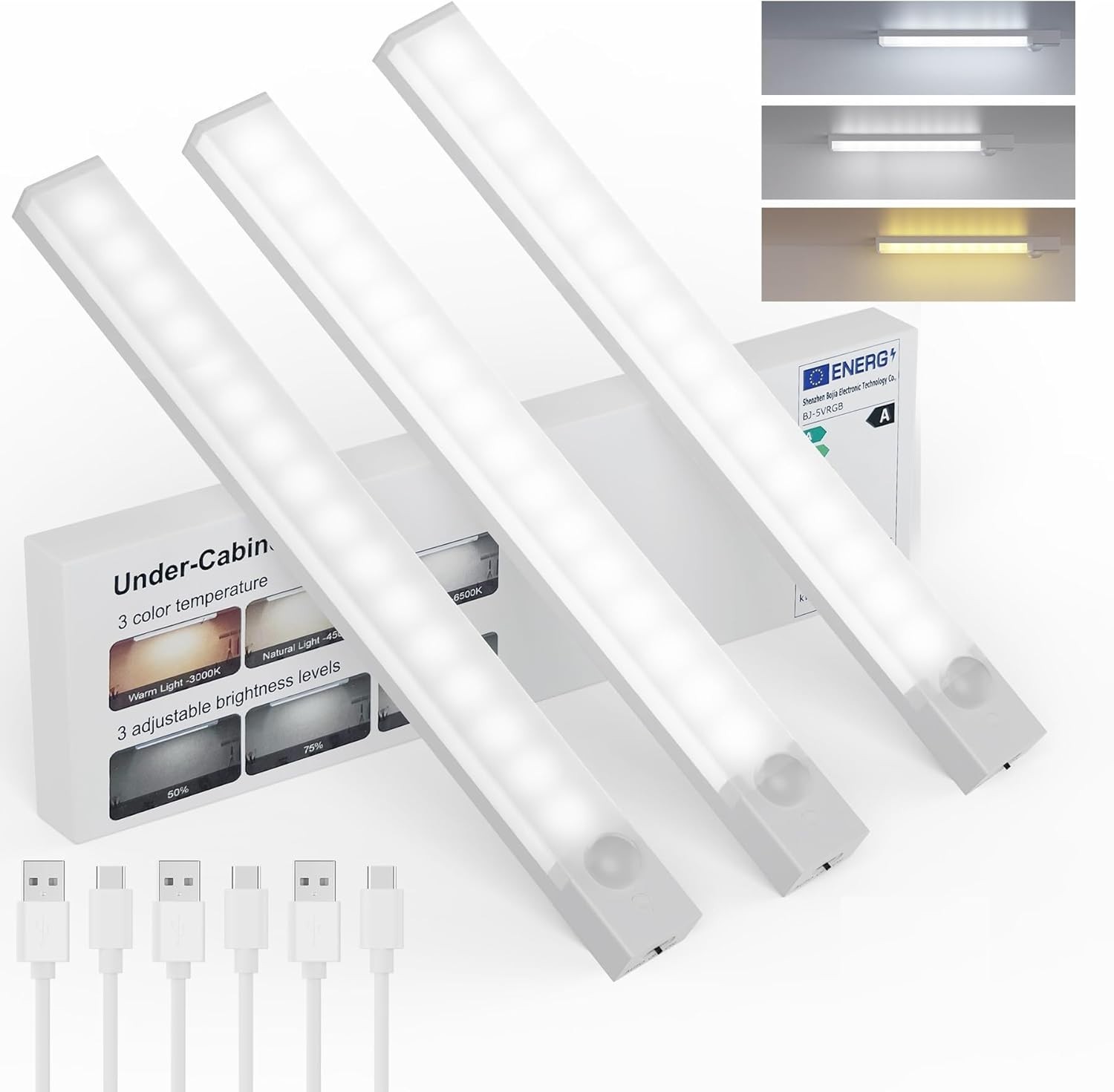 8-Inch Wireless Undercounter Lights with Motion Detection – 3 Pack Rechargeable