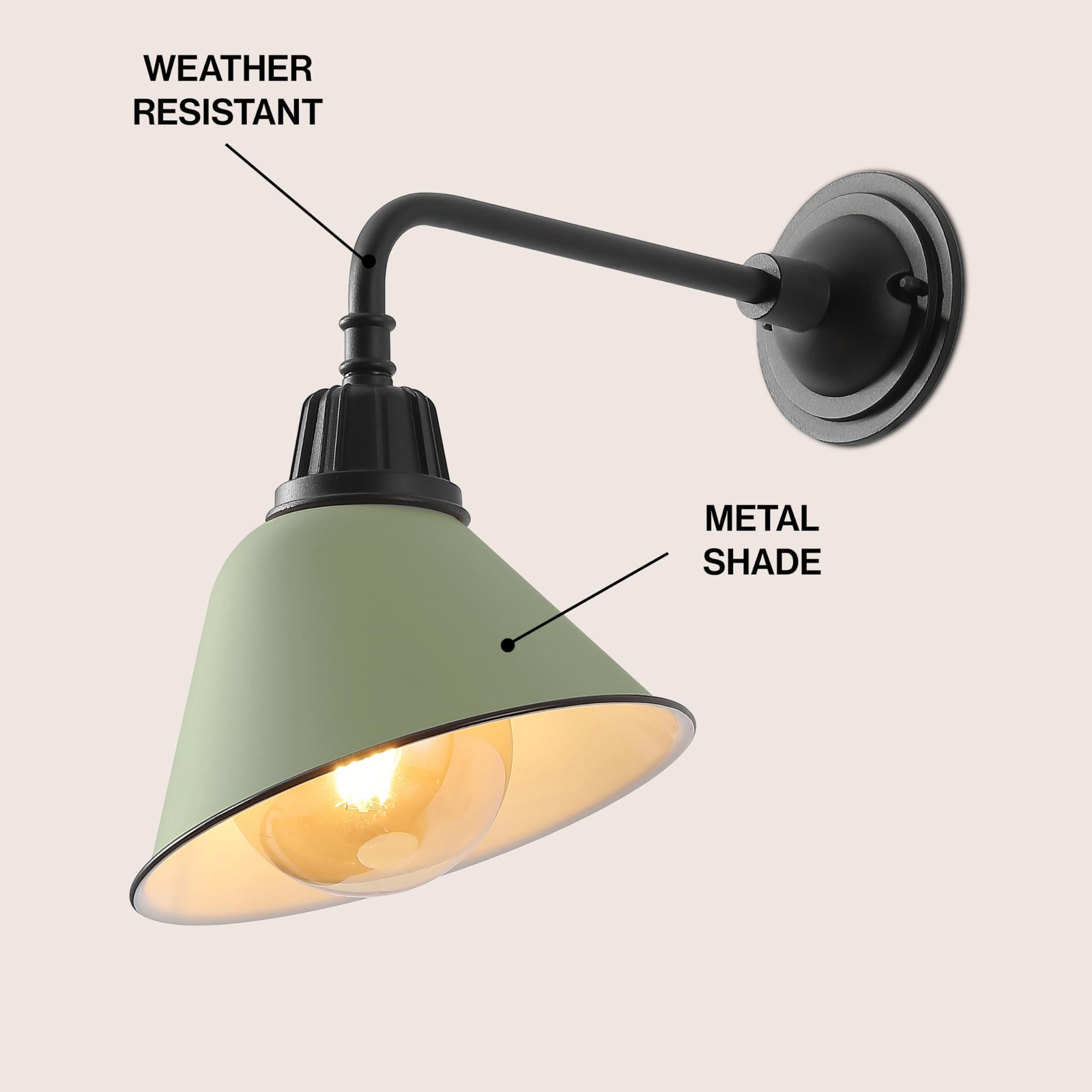JONATHAN Y 9.63″ Matte Olive Green/Black Kitchen, LED Bulb Included (JYL7612I)