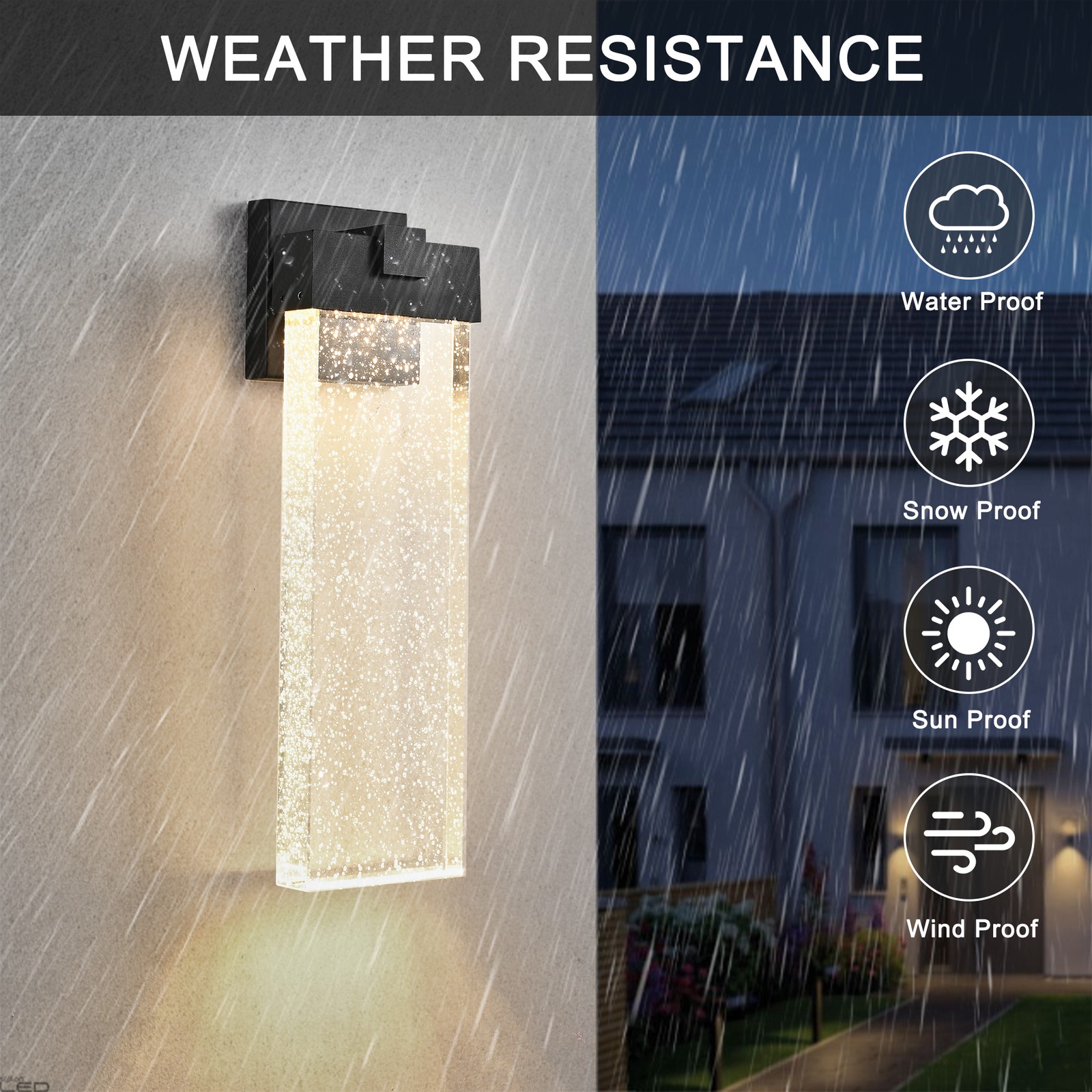 18″ Modern LED Outdoor Wall Lamp Crystal Bubble Glass Porch Black Sconce Fixture