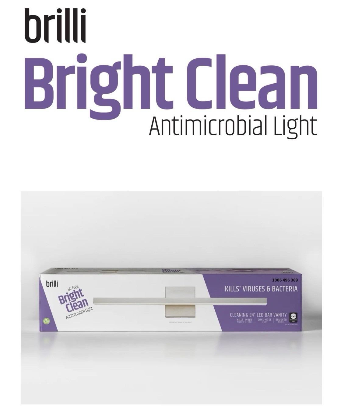 New Brilli Bright Clean 24” LED Bar Vanity UV-Free Antimicrobial Dual Mode Light