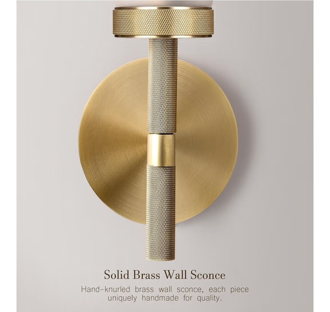 20»Knurled Solid Brass Wall Sconces Set of 2,Premium Frosted Blown Glass Tube..