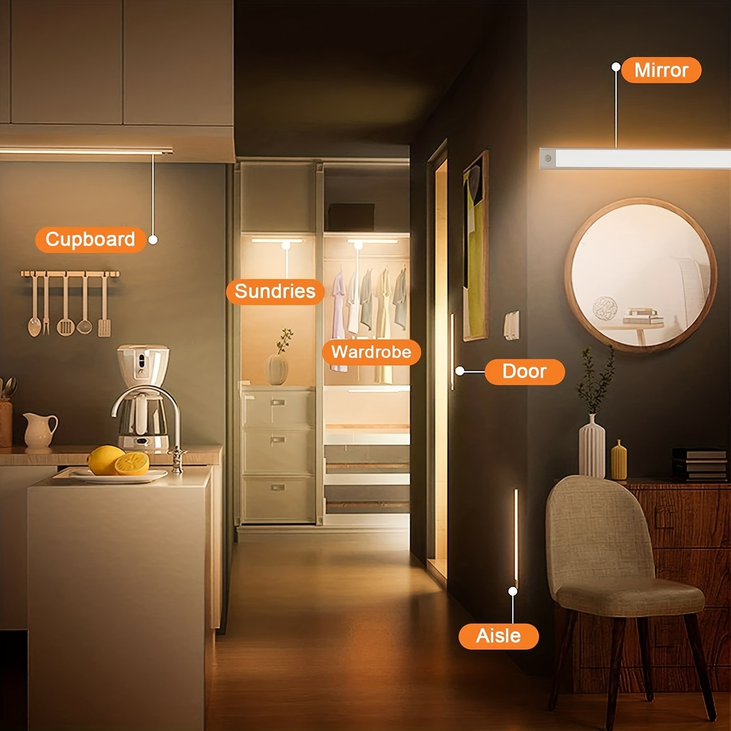 2PCS LED Motion Sensor Cabinet Closet Lamp USB Rechargeable Wireless Strip Light
