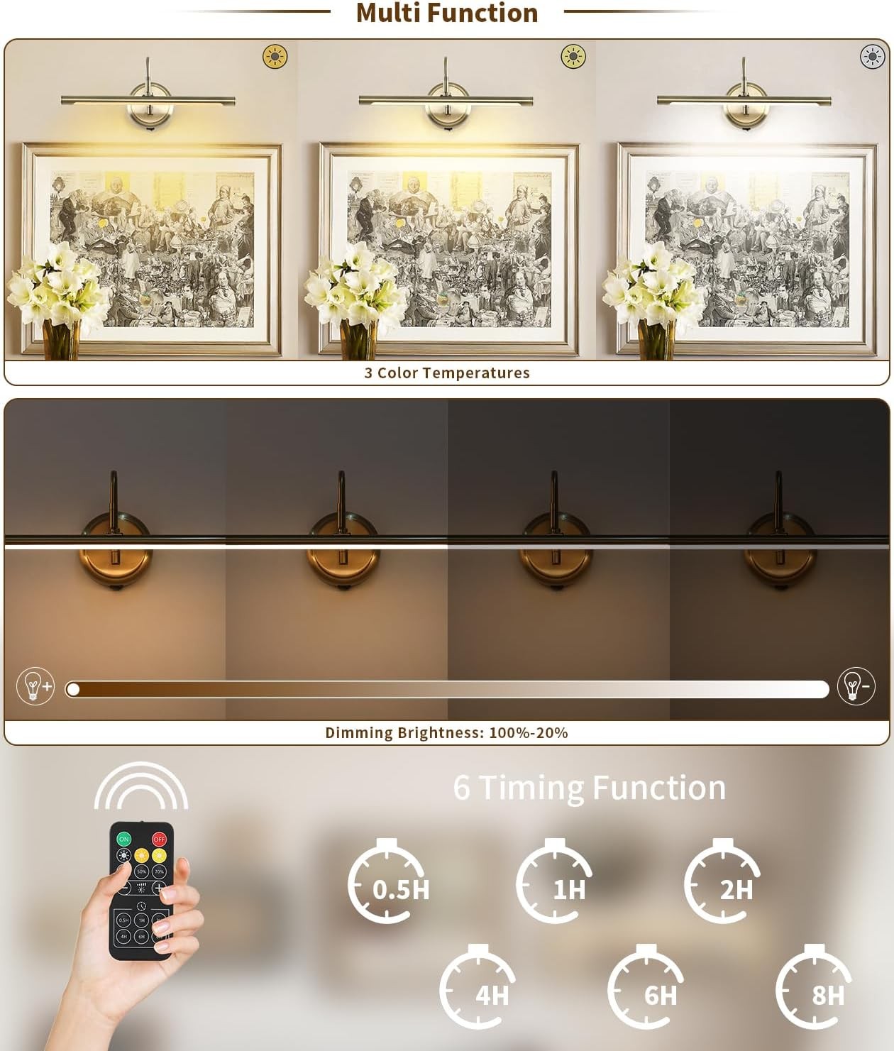 JOOSENLUX Modern Wall Lights Battery Operated Antique Bronze Wireless Picture Li