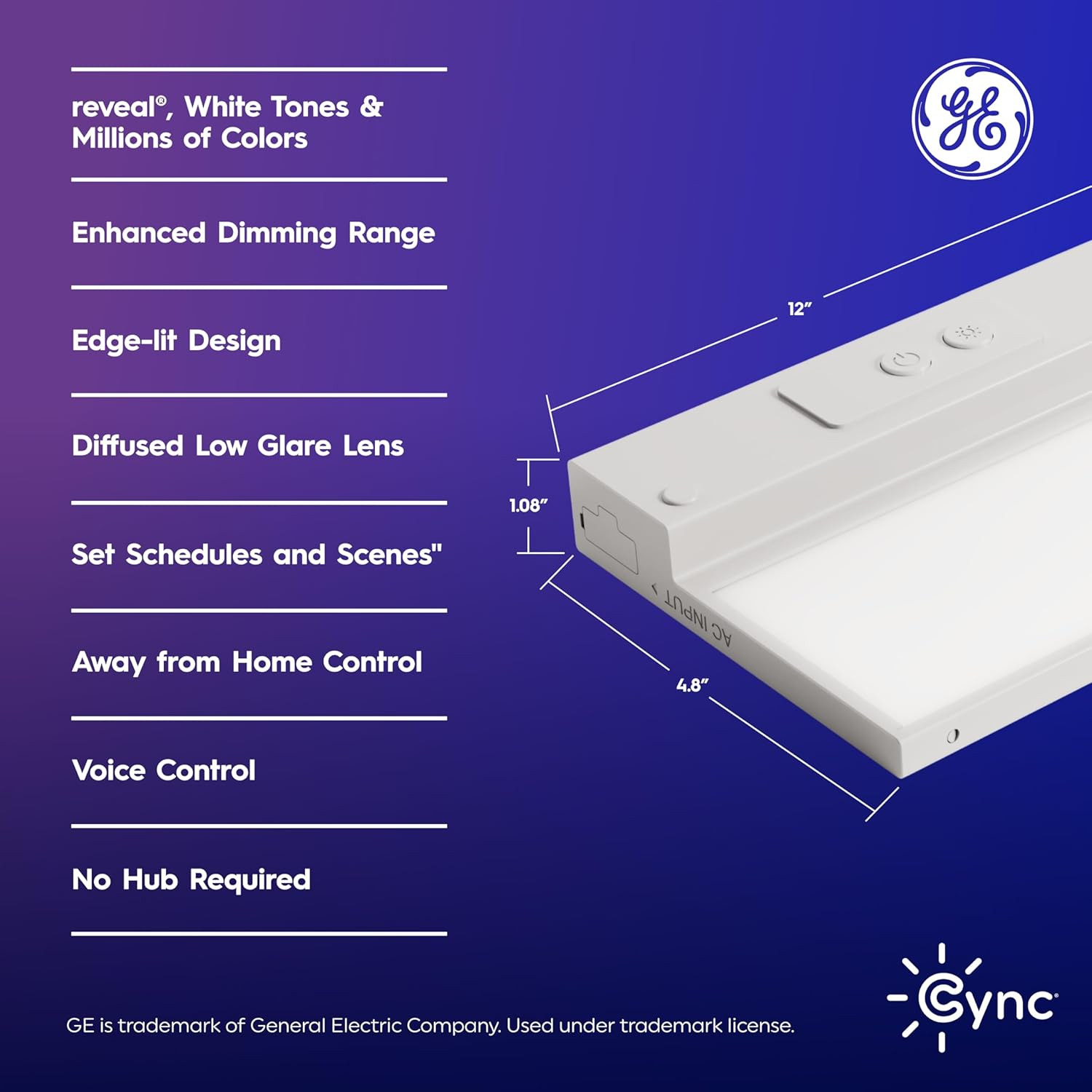 GE Reveal HD+ Smart under Cabinet Light Bar, Color Changing, 12In | App-Controll