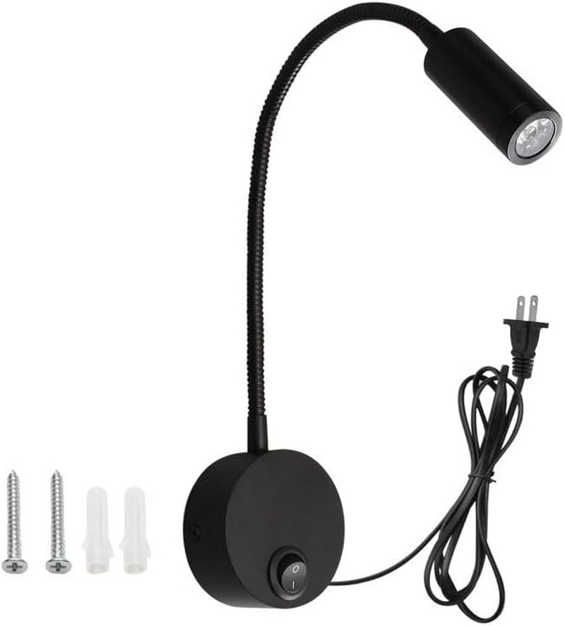 Flexible 360° Gooseneck Wall Light, 3W Warm White Reading Lamp for Home