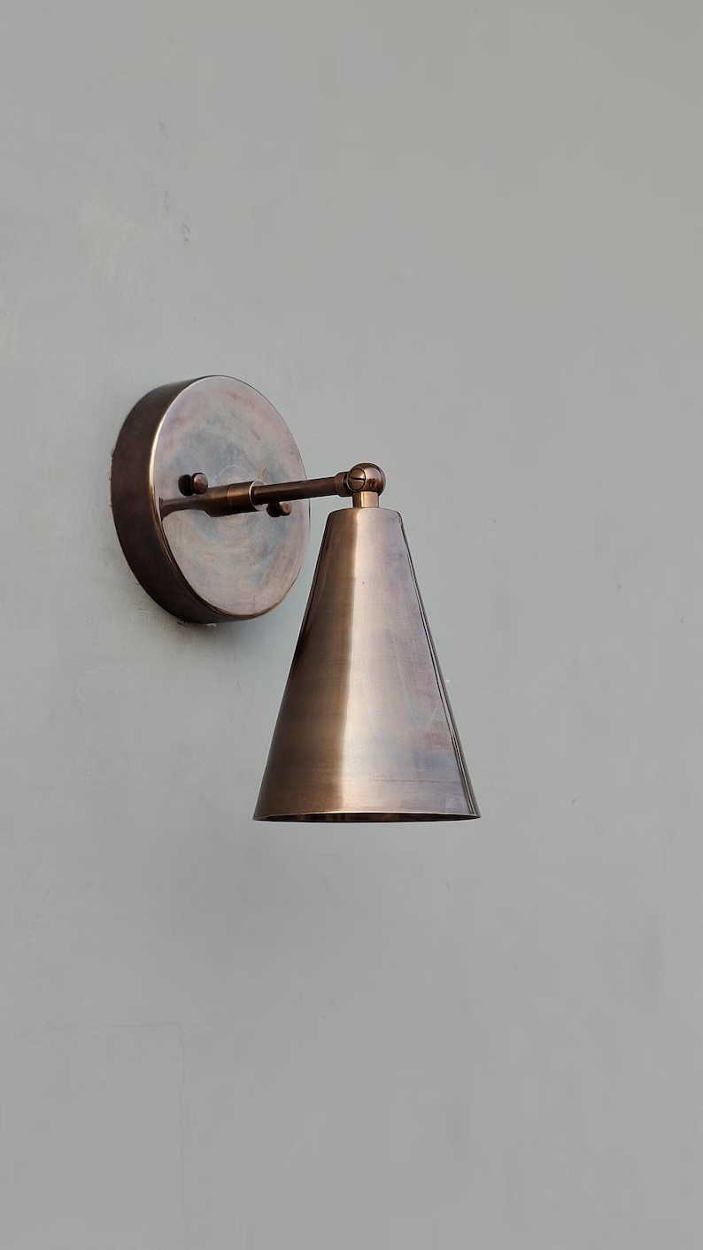 Handmade Brass Cone Wall Sconce: Mid Century Modern Italian Lighting