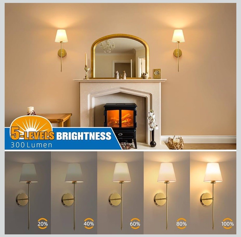 Wall Sconce Set Of 2 Battery Operated Gold Rechargeable Dimmable