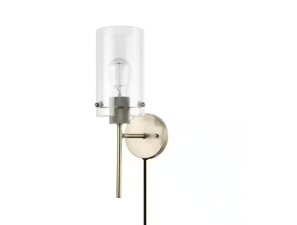 Globe Electric Johnson 1-Light Antique Brass Wall Sconce Plug-In/Hardwired
