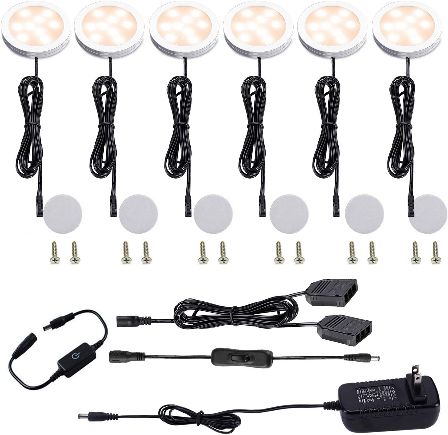 AIBOO under Cabinet LED Puck Lights Kit with Touching Switch Dimmable for Kitche