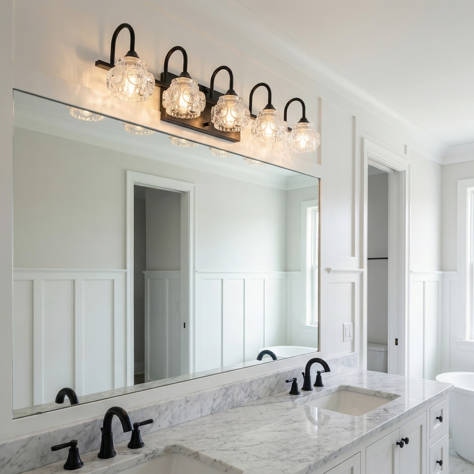 29» Vanity Light 5 Lights with Crystal Shade Black Bathroom Mirror Wall Fixture