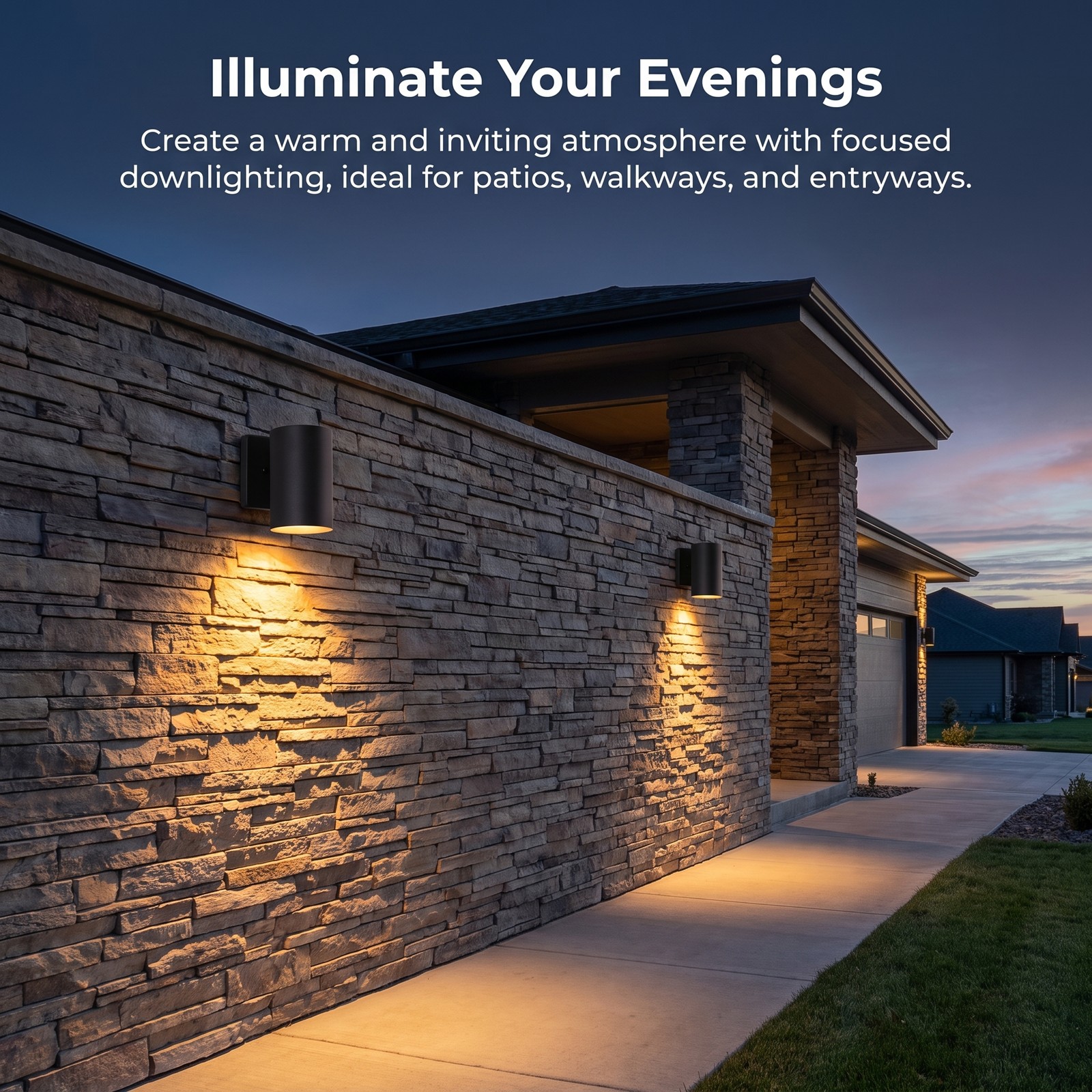 2 Pack 7» Outdoor Wall LED Light Modern Black Porch Sconce Mount Metal Fixture