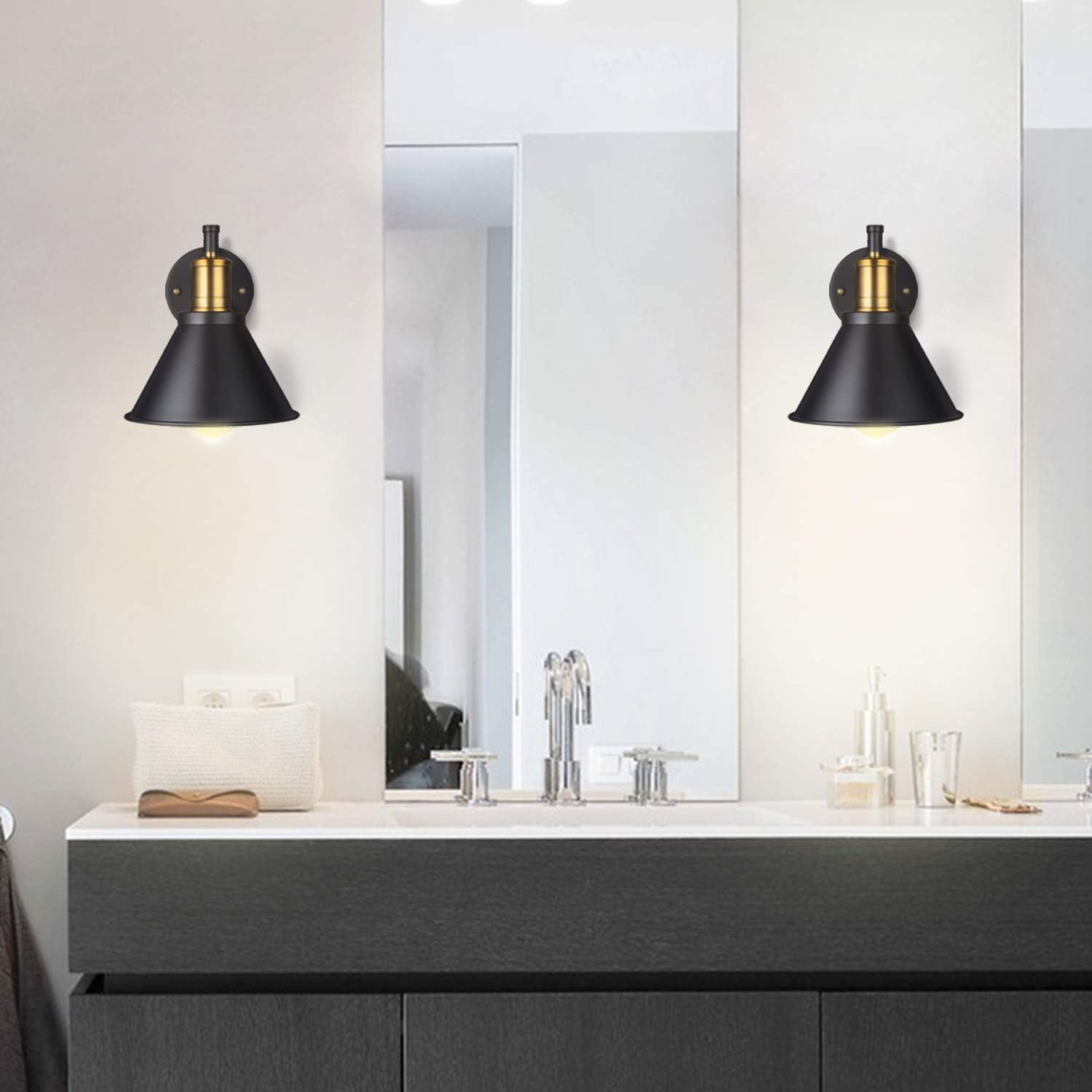 Swing Arm Wall Lamp Plug-In Cord Industrial Wall Sconce, Bronze and Black Finish