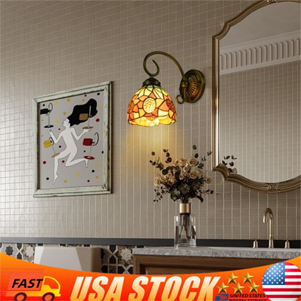 110V Wall Sconce Lamp Tiffany Vintage Stained Glass Wall Light Indoor E26