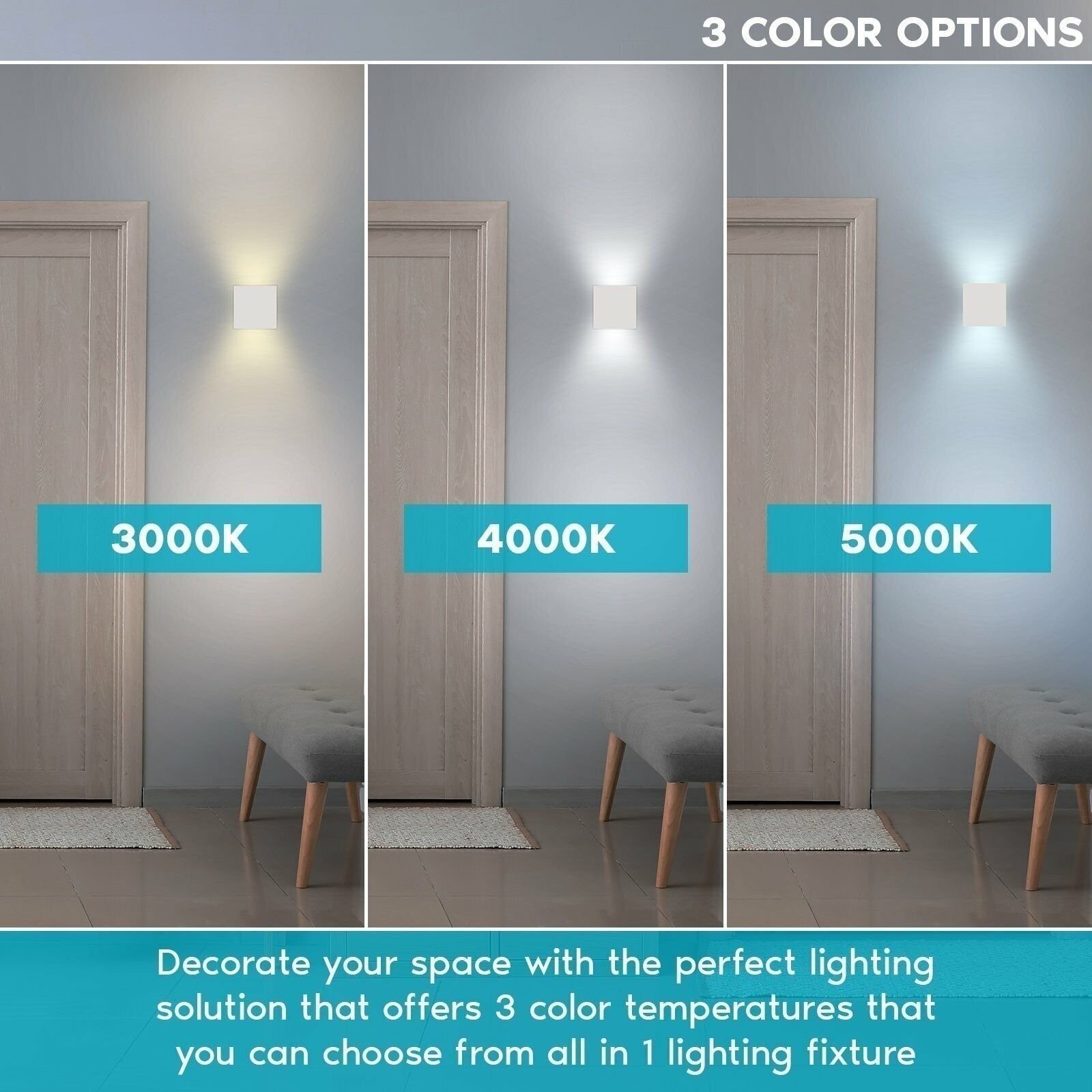 Luxrite Square LED Up and Down Wall Sconce 5CCT 15W 1000LM IP65 ETL White