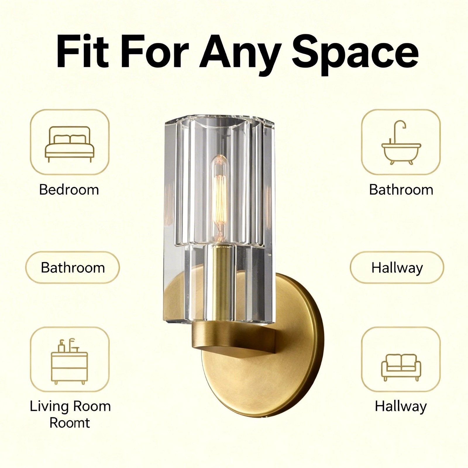 Wall Sconce Solid Brass & Crystal Warm White Light For Living Room Bedroom Hall