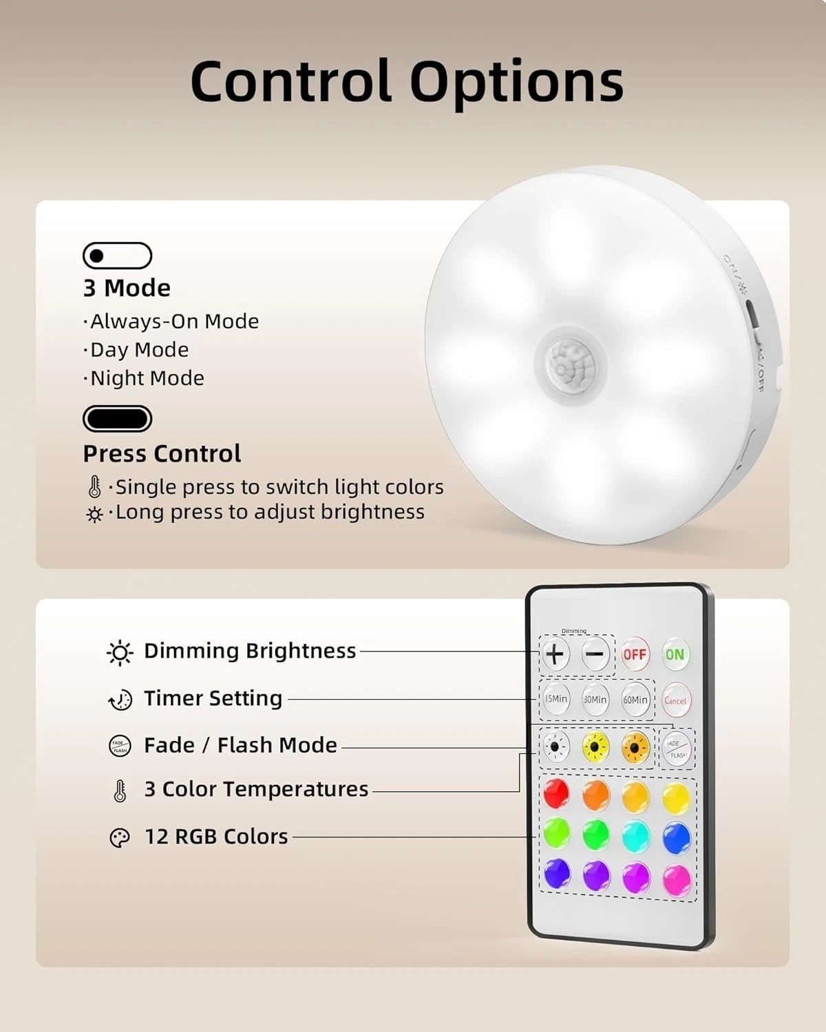 Magnetic 6-Pack Under Cabinet Lighting, Dimmable Puck Lights with Remote Control