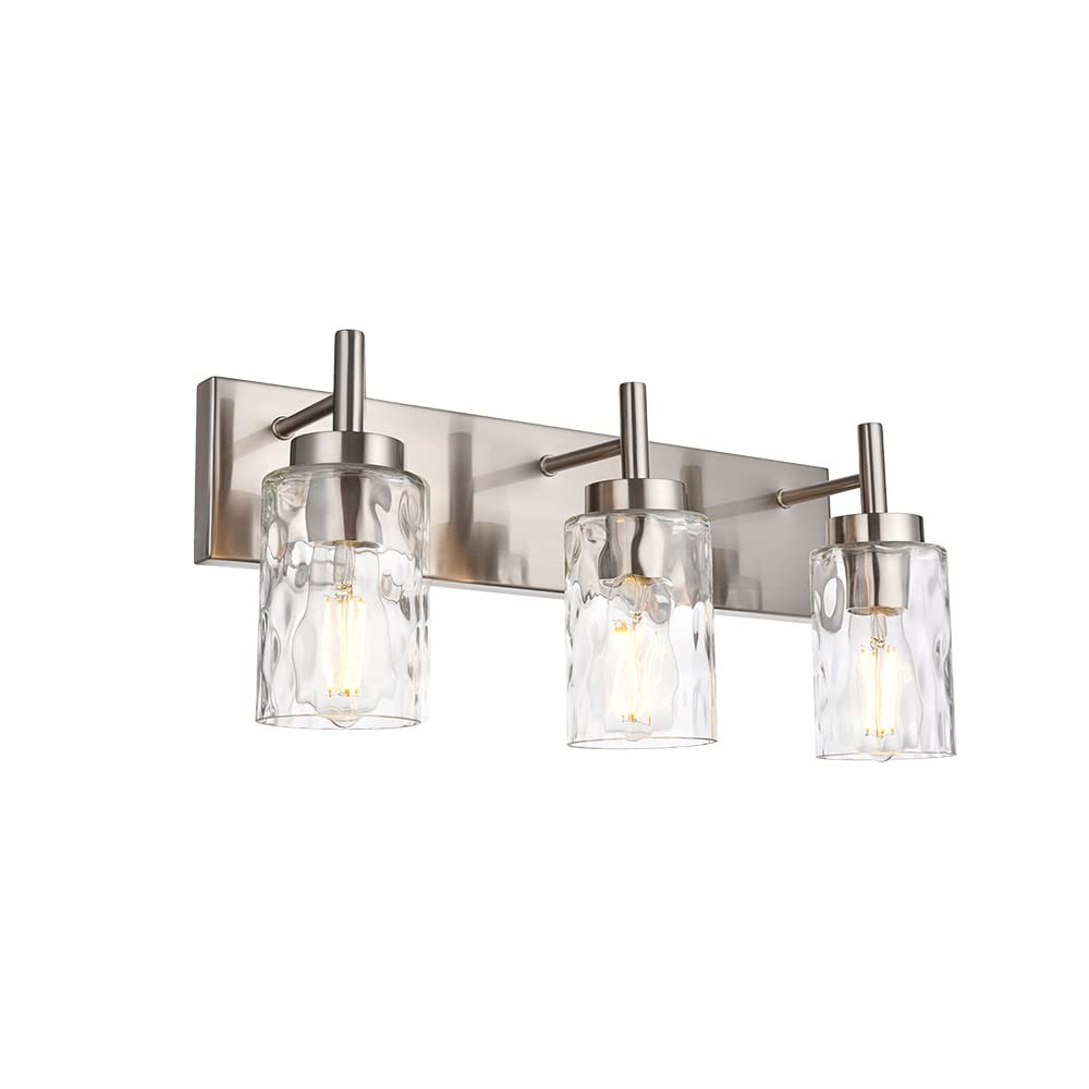 Brushed Nickel Vanity Light Modern 3 Light Bathroom Lighting Fixture Over Mirror