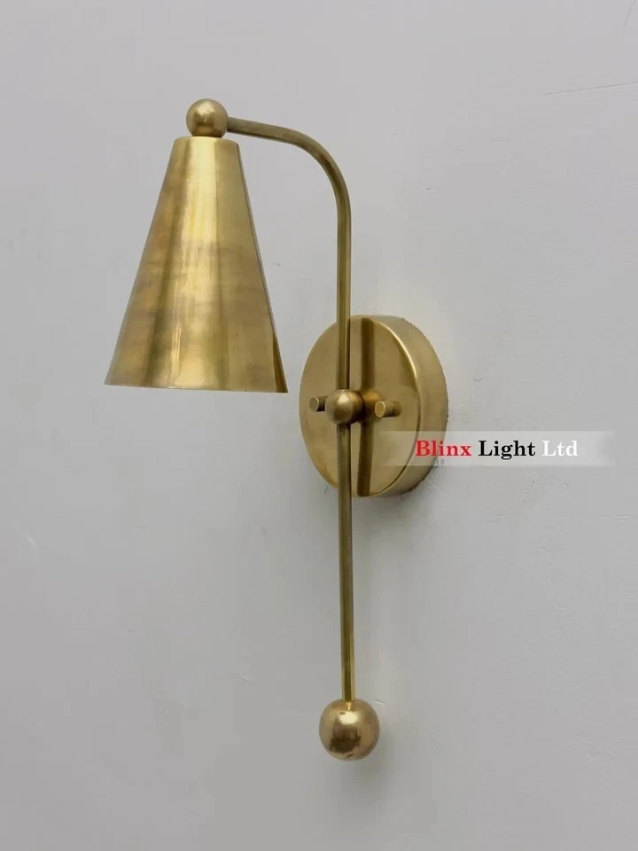 Mid-Century Modern Brass Wall Sconce Handmade Wall Lamp Raw Brass Cone Light