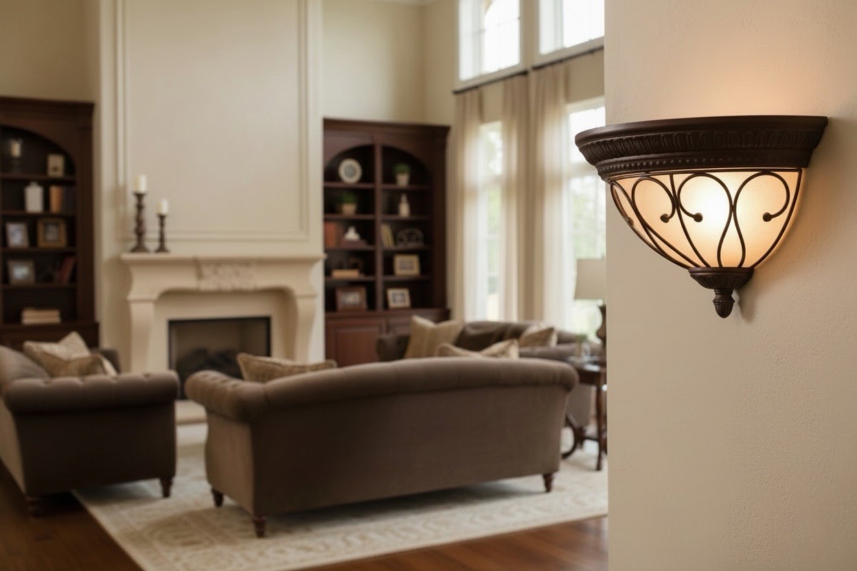 Wall Sconce Portfolio Charton Place 13.19” x 8.58” Oil Rubbed Bronze-Amber Glass