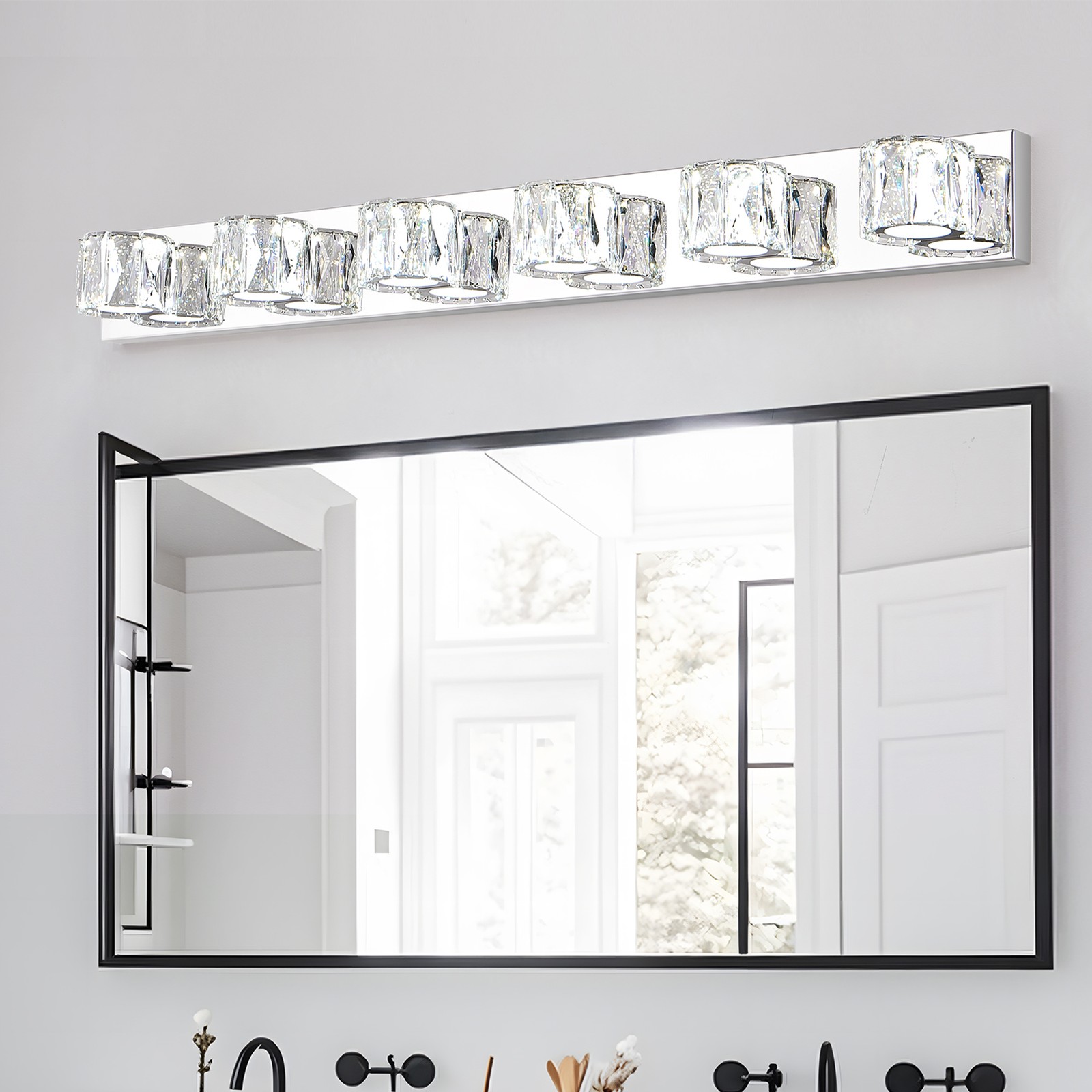6 Lights 41″ Crystal Vanity Light Bathroom Mirror LED Wall Lamp Modern Fixtures