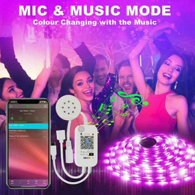 65.6 FT RGB 5050 Bluetooth Led Strip Lights SMD 44 Keys Remote 12V DC Power Kit