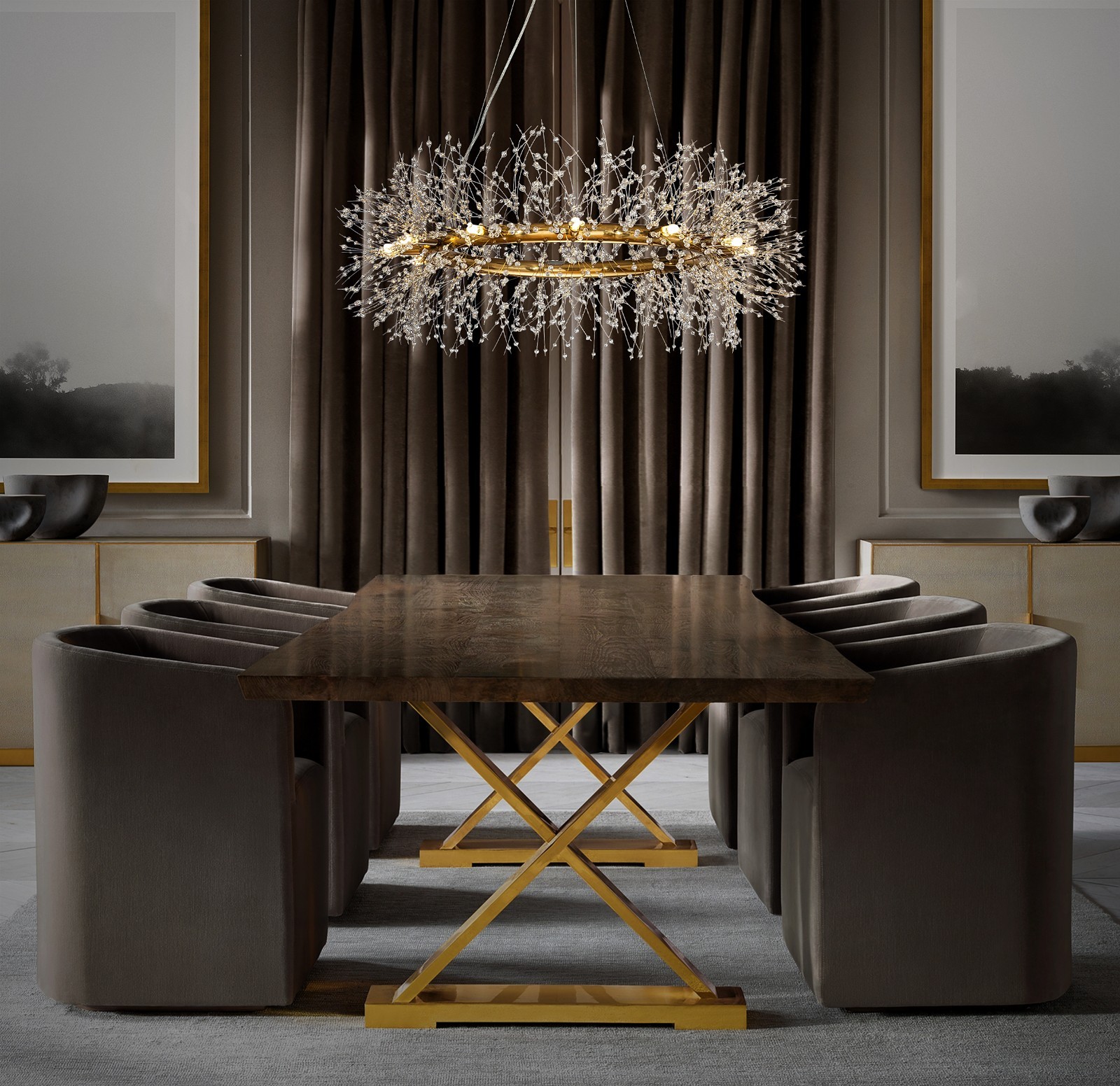 OpenBox Stainless Steel Crystal Firework 12-lights Round Chandelier in Gold