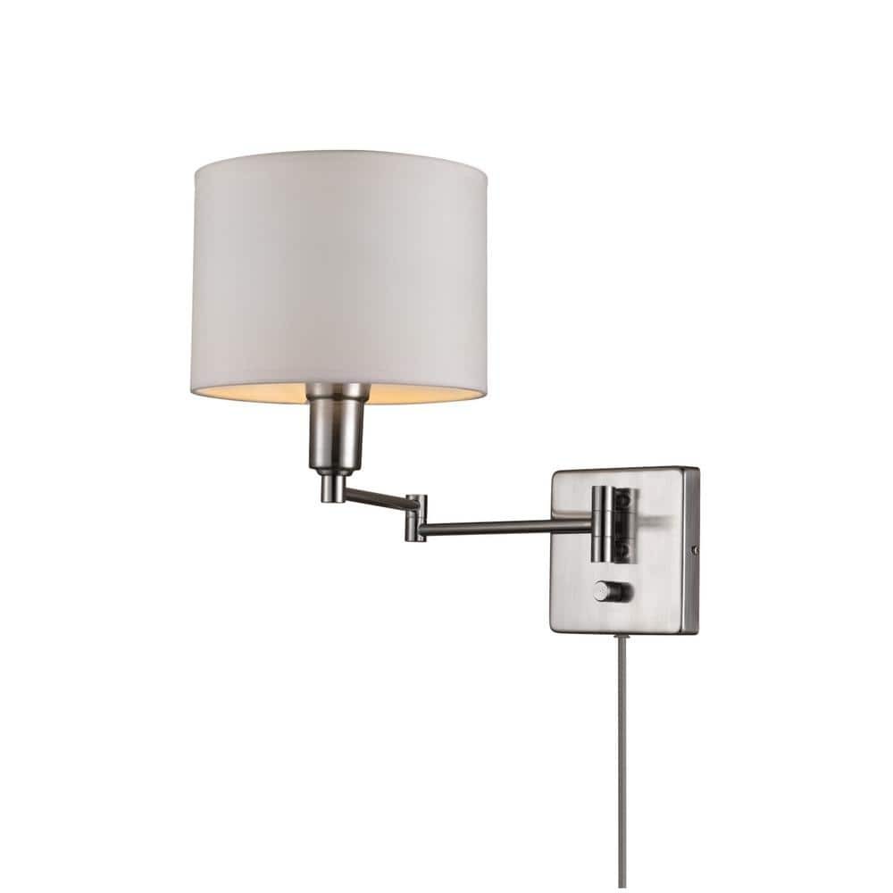 Globe Electric Anderson 8 in. 1-Light Brushed Steel Wall Sconce White Shade