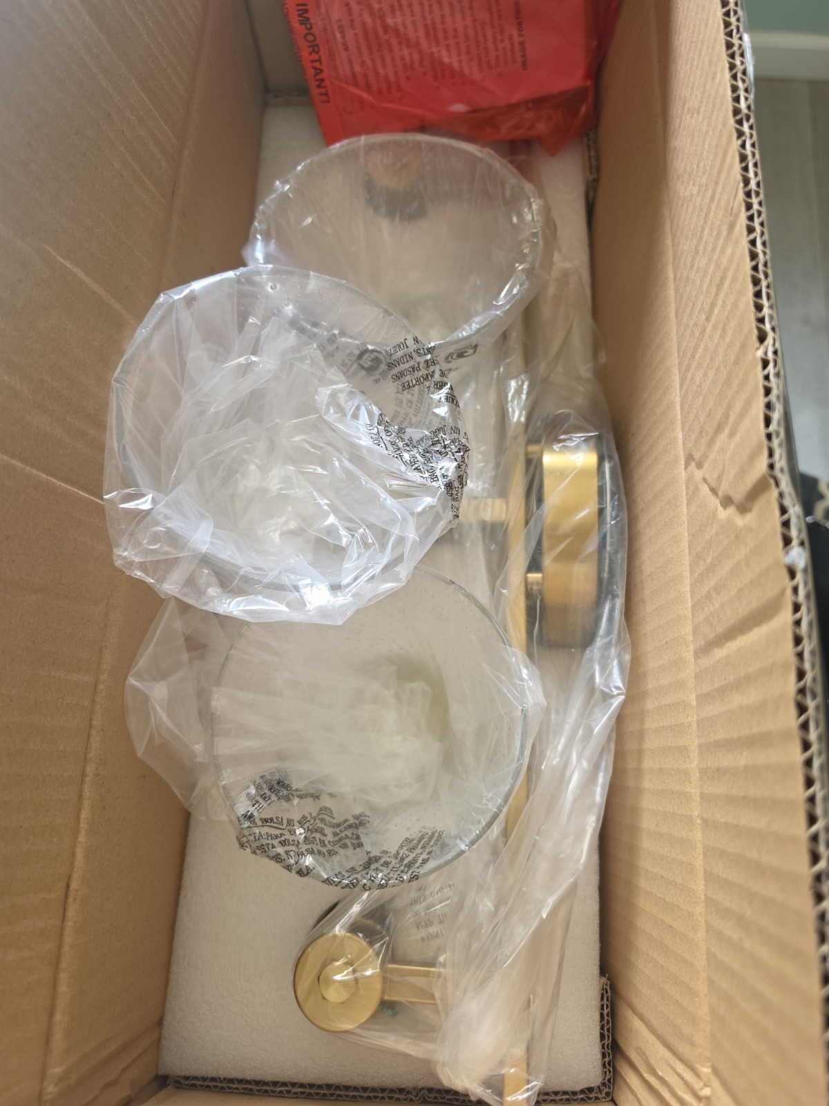 Modern 21.5in W 3Light Plated Natural Brass Vanity Light Bell Clear Seeded Glass