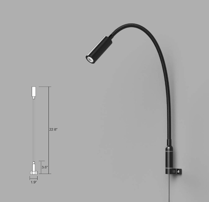 Wall Mounted Reading Light Touch Switch Dimmable LED 3W Warm White 3000K AC Adap