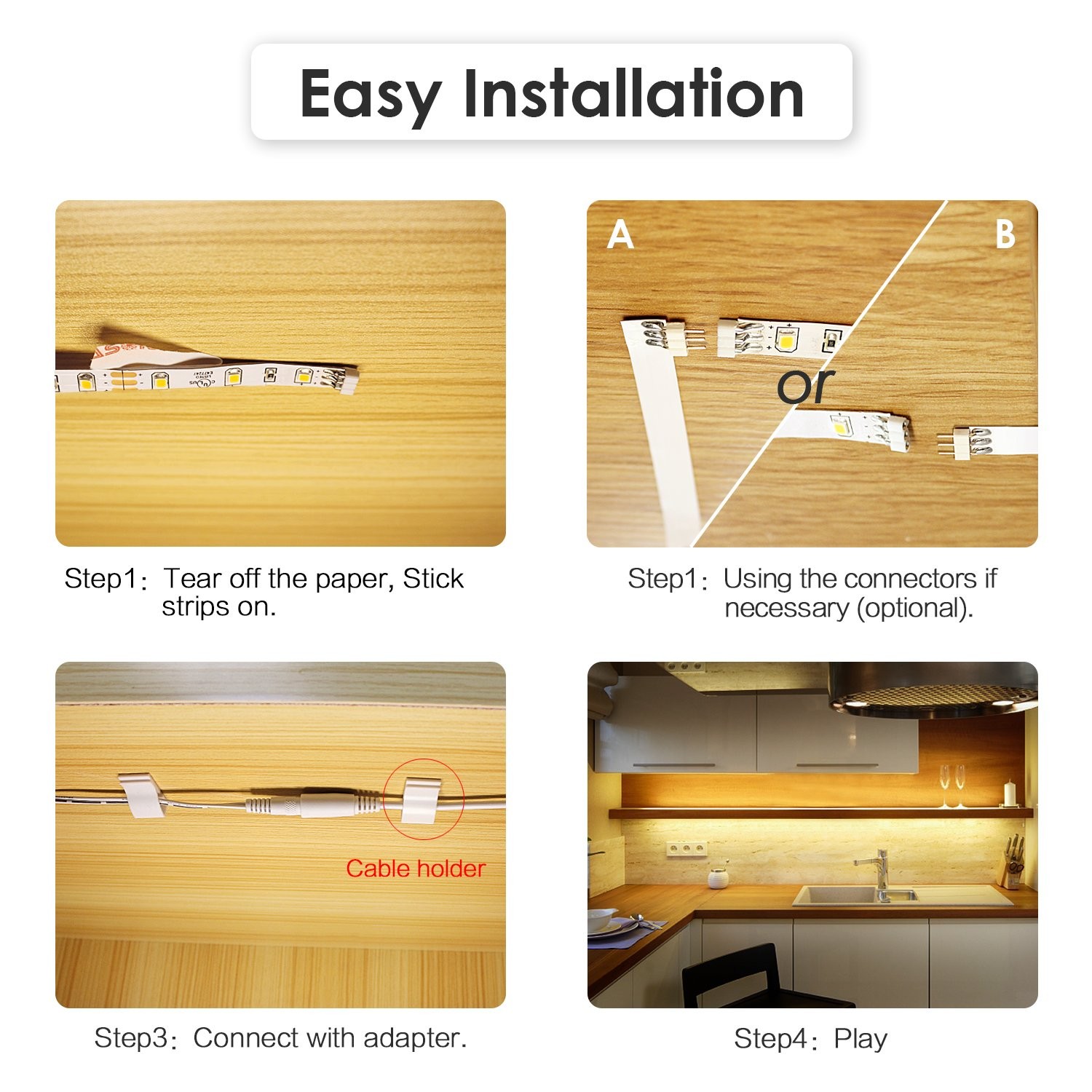 Under Cabinet LED Lighting Kit, 6 PCS Dimmable LED Strip Lights with Remote C…