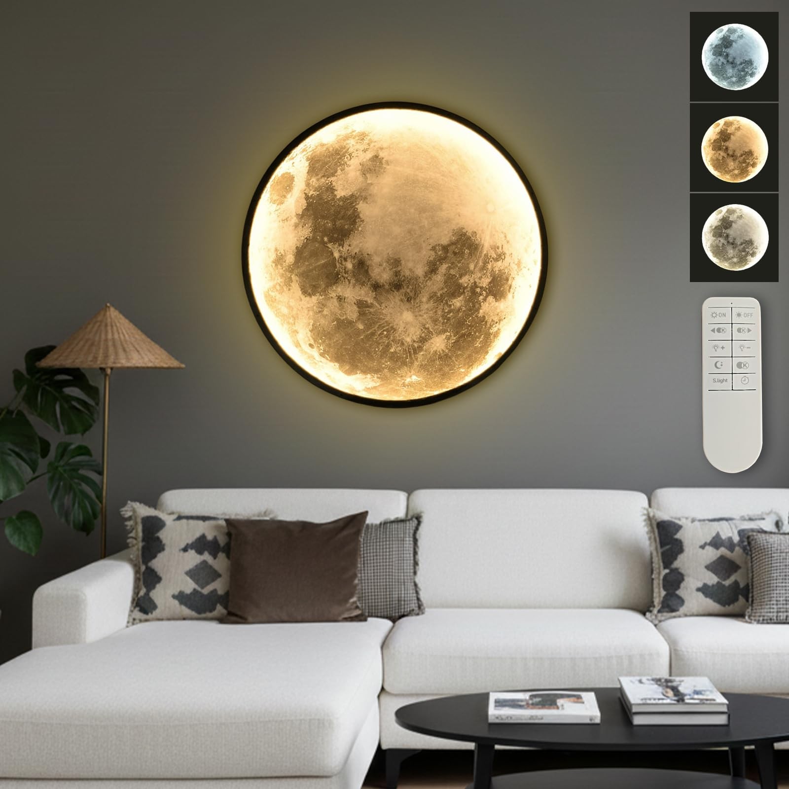 Clcmber Dimmable Moon Wall Light 31.5 Inch Indoor Plug in LED Wall Sconce wit