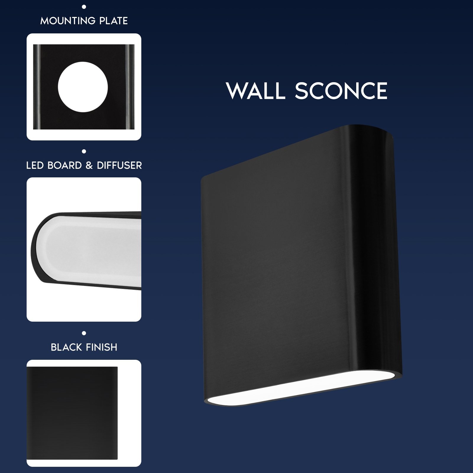 Luxrite 5″ LED Up and Down Wall Light, 5CCT, IP65, Black, 18W, 1500LM, ETL 2PK