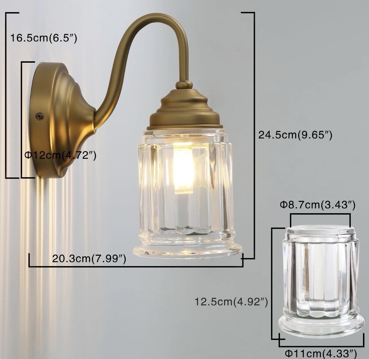 New Vintage Style Wall Sconce Clear Glass Bell Gold Hardwired E26 Base Damaged B