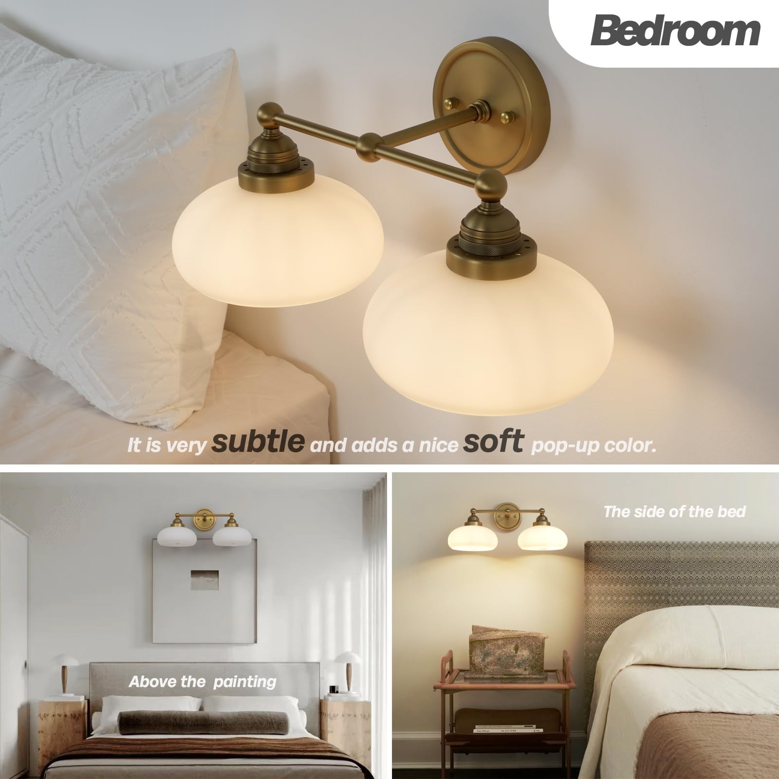 Vintage 2-Lights Sconces Wall Lighting with Milk White Glass Shade, Double Ar…