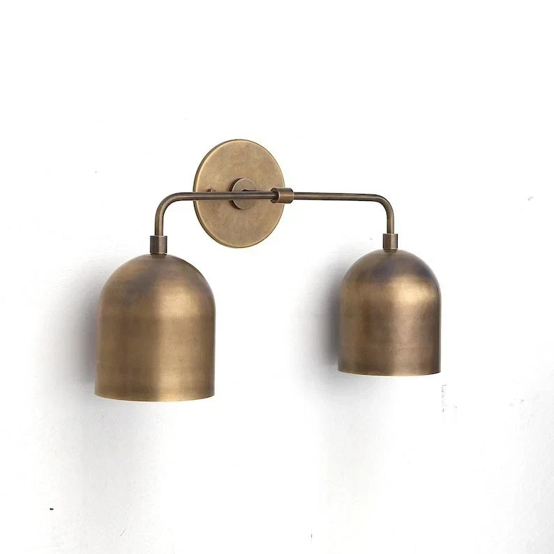 Antique Brass Double Dome Wall Sconce | Mid-Century Modern Bathroom Vanity Light