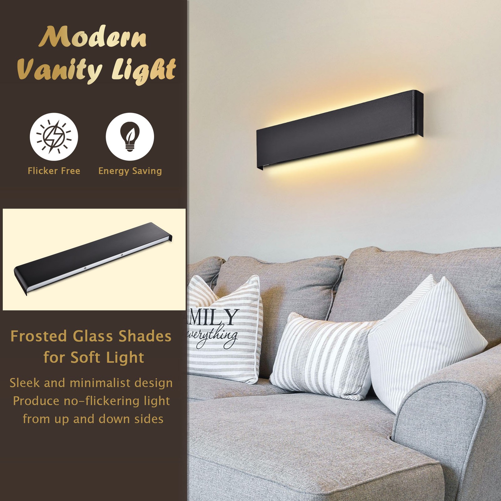 Modern Bathroom LED Vanity Wall Light Front Mirror APP & Remote Control Fixture