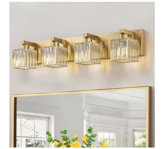 EDISLIVE Orillia 27.5 in. 4-Light Gold Bathroom Vanity Light with Crystal Shades