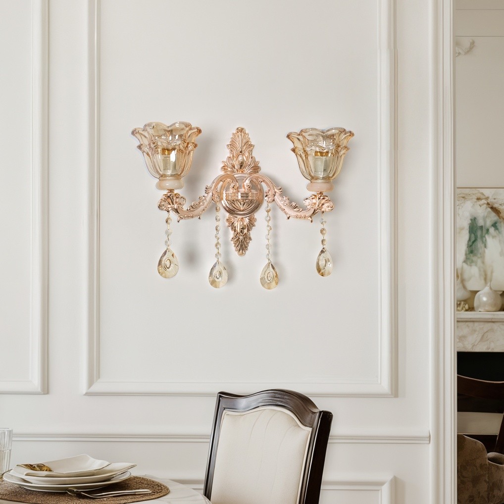 Gold Crystal Vintage Wall Sconces Indoor Light Fixture Bedroom Living Room Decor